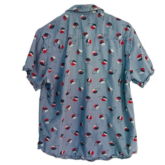 Union Sea/Wa Shirt Mens XL Blue Slim Fit Snow Cone Print Short Sleeve Runs Small - Picture 2 of 5